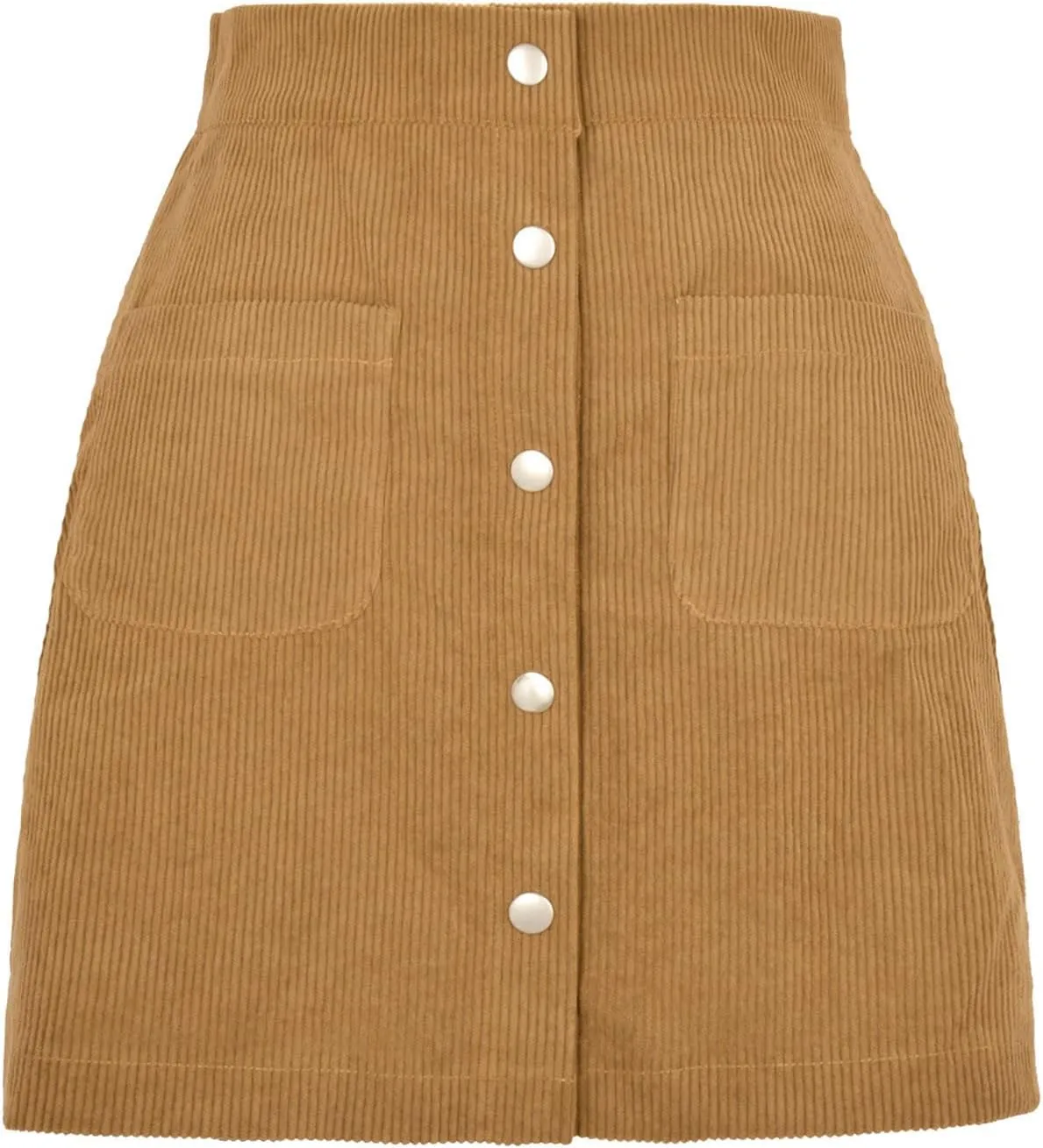 Women's Button Front Corduroy Skirts High Waist Bodycon Mini Skirt with Pockets Y2K Trendy A-Line Skirts Spring Fall