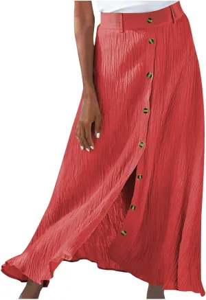 Womens Button Front Flowy Maxi Skirt High Waisted Plisse A Line Skirts 2025 Summer Casual Pleated Flared Long Skirt