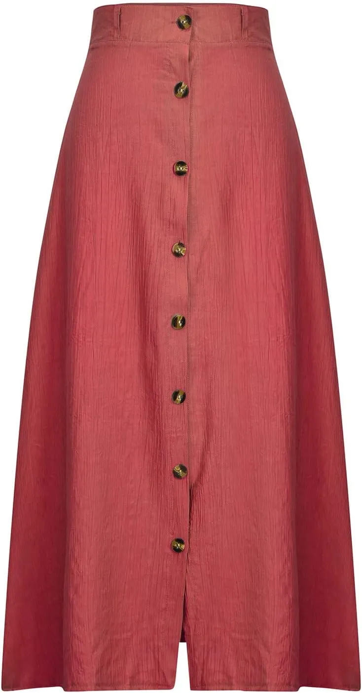 Womens Button Front Flowy Maxi Skirt High Waisted Plisse A Line Skirts 2025 Summer Casual Pleated Flared Long Skirt