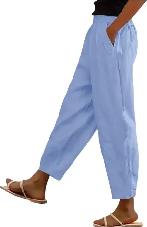 Women's Casual Cotton Linen Pants 2025 Summer Casual Straight Leg Trousers Wide Leg Loose Fit Long Pants with