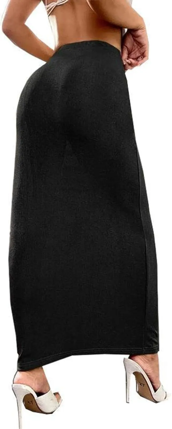 Womens Casual Elastic High Waist Skirts Summer Solid Bodycon Long Maxi Skirt Sexy Slim Trendy Party Half Slip Skirts