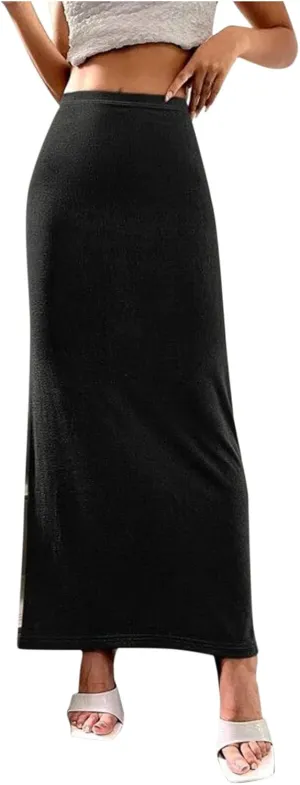 Womens Casual Elastic High Waist Skirts Summer Solid Bodycon Long Maxi Skirt Sexy Slim Trendy Party Half Slip Skirts