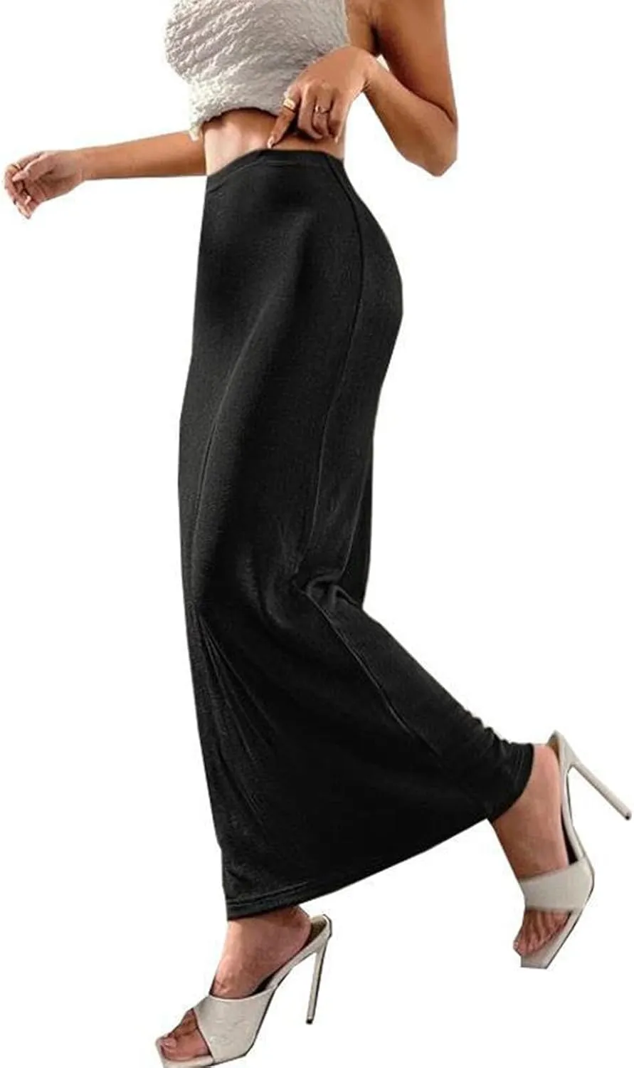 Womens Casual Elastic High Waist Skirts Summer Solid Bodycon Long Maxi Skirt Sexy Slim Trendy Party Half Slip Skirts