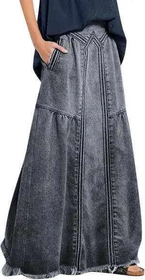Women's Casual High Waist Denim Skirt Slim Fit A Line Jean Maxi Skirt Plus Size Sexy Mini Skirt