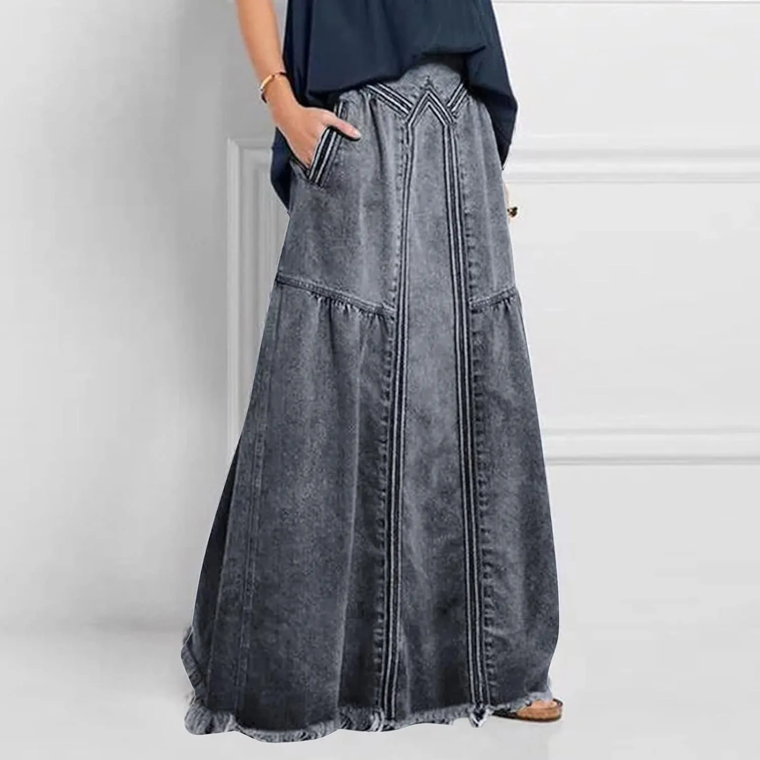 Women's Casual High Waist Denim Skirt Slim Fit A Line Jean Maxi Skirt Plus Size Sexy Mini Skirt