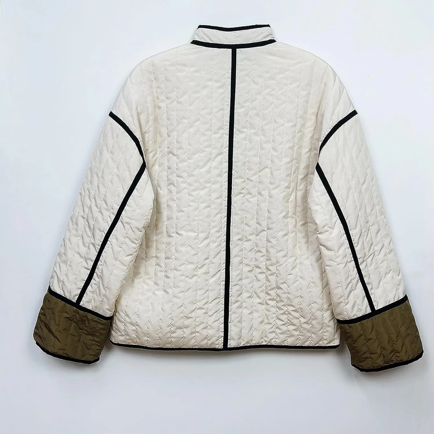 Womens Casual Quilted Jacket Winter Lightweight Color Block Padded Coat Y2k Long Sleeve Cropped Cotton Jackets