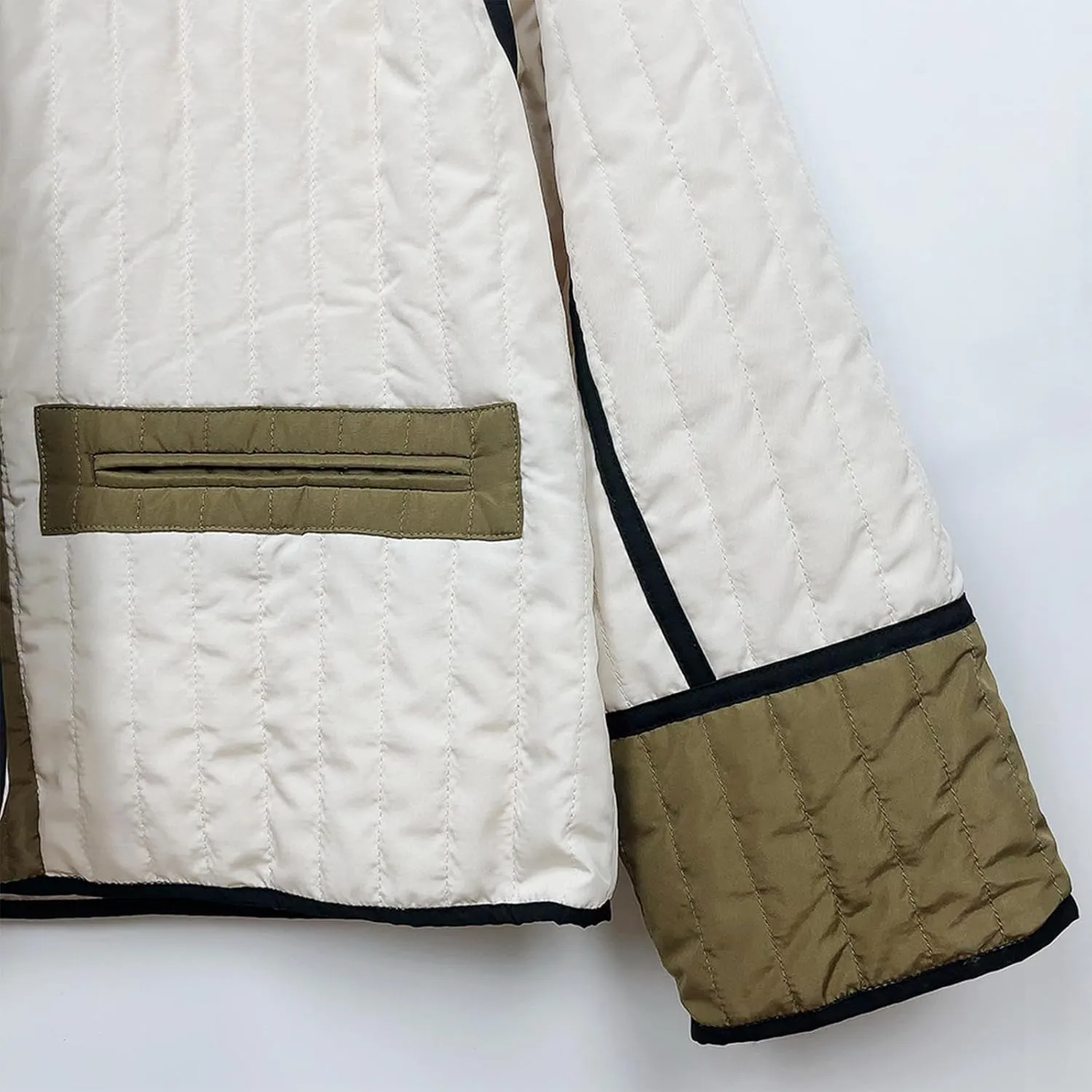 Womens Casual Quilted Jacket Winter Lightweight Color Block Padded Coat Y2k Long Sleeve Cropped Cotton Jackets