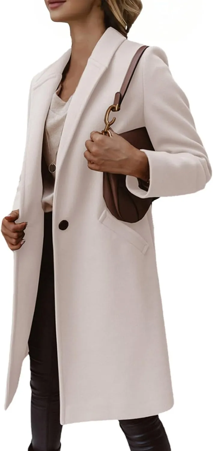 Womens Classic Coat Winter Slim Fit Pea Coat Lapel Collar Open Front Belted Long Jacket Warm Oversized Trench Coats