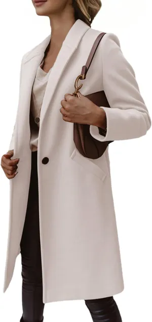 Womens Classic Coat Winter Slim Fit Pea Coat Lapel Collar Open Front Belted Long Jacket Warm Oversized Trench Coats