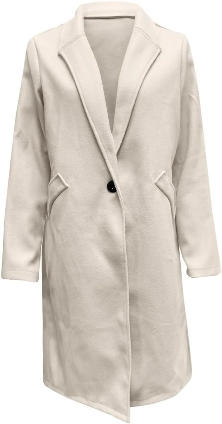 Womens Classic Coat Winter Slim Fit Pea Coat Lapel Collar Open Front Belted Long Jacket Warm Oversized Trench Coats