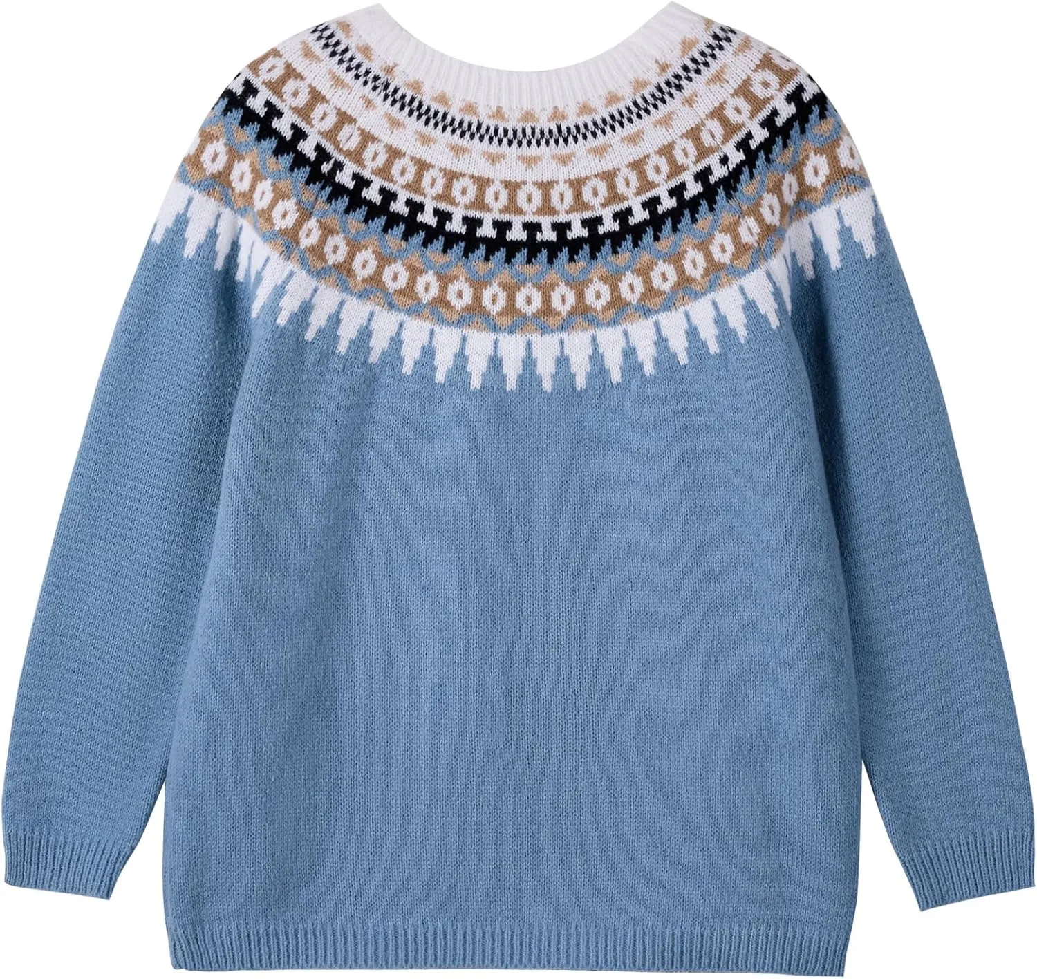 Women's Classic Fair Isle Pattern Knit Sweater 2024 Trendy Casual Loose Crewneck Long Sleeve Lightweight Jumper Tops