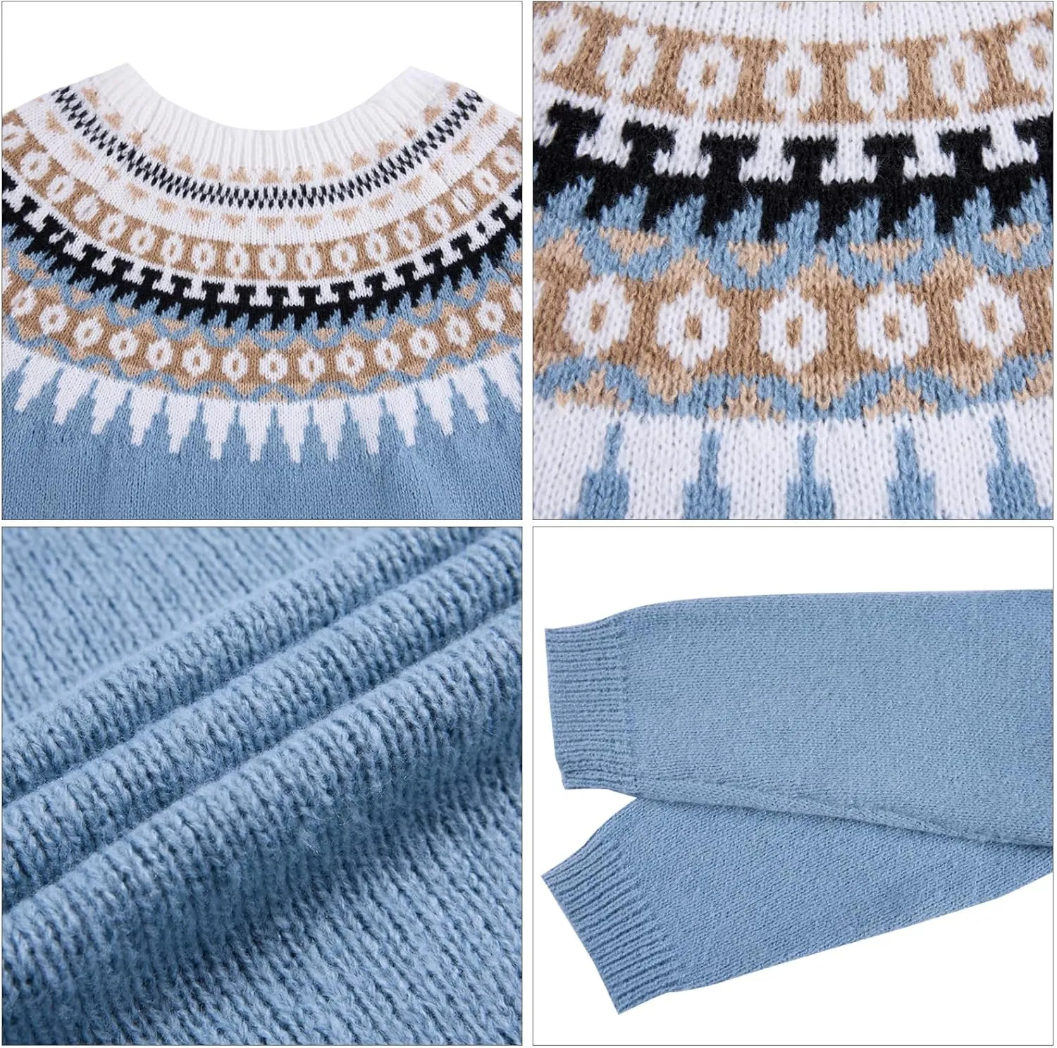 Women's Classic Fair Isle Pattern Knit Sweater 2024 Trendy Casual Loose Crewneck Long Sleeve Lightweight Jumper Tops