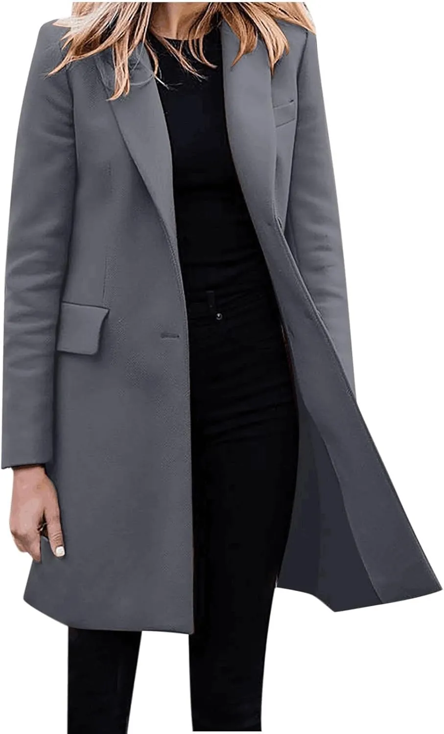 Womens Coat Fashion Winter Overcoat Single Breasted Trench Jackets Outwear Mid Long Trench Coat