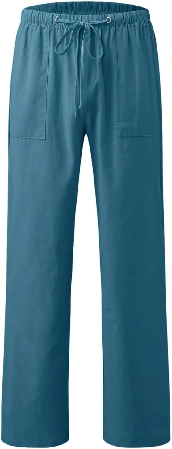 Women's Cotton Linen Pants Palazzo Summer Wide Leg 2024 Casual Loose Drawstring High Waist Beach Pants Trousers