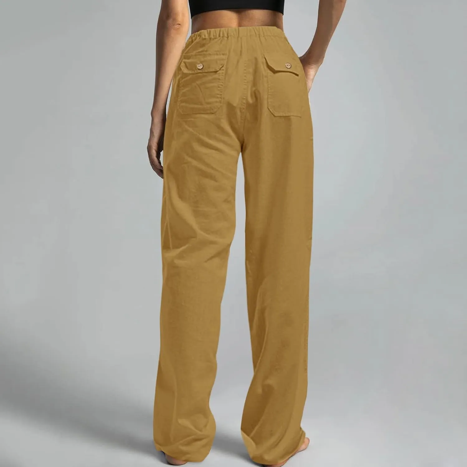 Womens Cotton Linen Summer Letter Patched Palazzo Pants Low Waist Lounge Pants Loose Fit Palazzo Lounge Pants