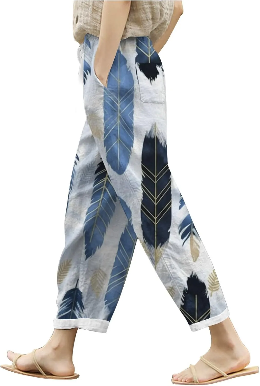 Womens Cotton Linen Summer Split Flowy Palazzo Lounge Pants Low Waist Stretchy Slim Fit Pants Work Business