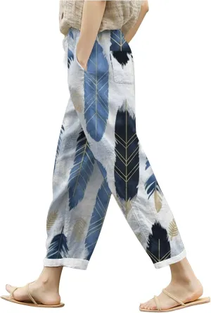 Womens Cotton Linen Summer Split Flowy Palazzo Lounge Pants Low Waist Stretchy Slim Fit Pants Work Business