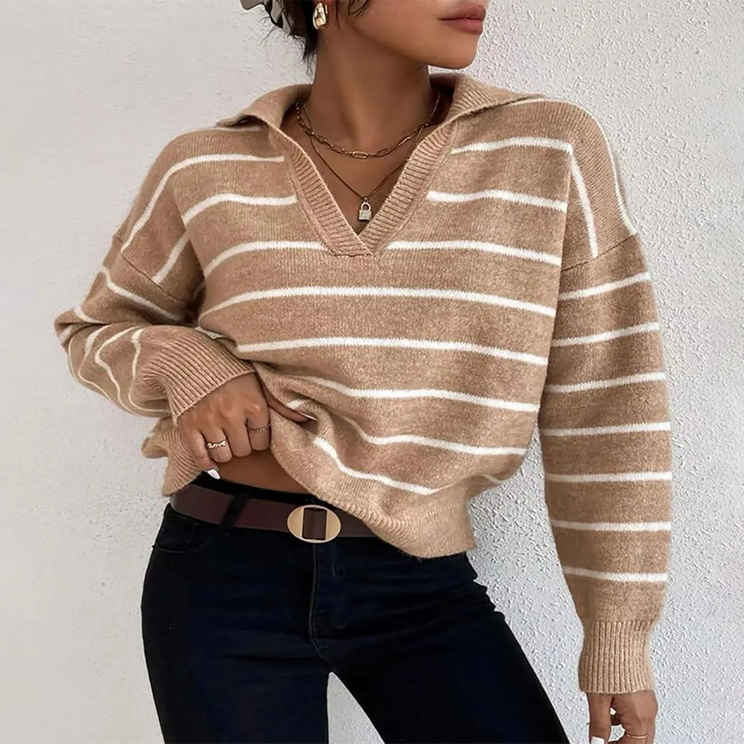 Women's Crewneck Long Sleeve Sweaters Loose Large Size Thick Knitted Sweater Bottom Loose Casual Fall Fashion