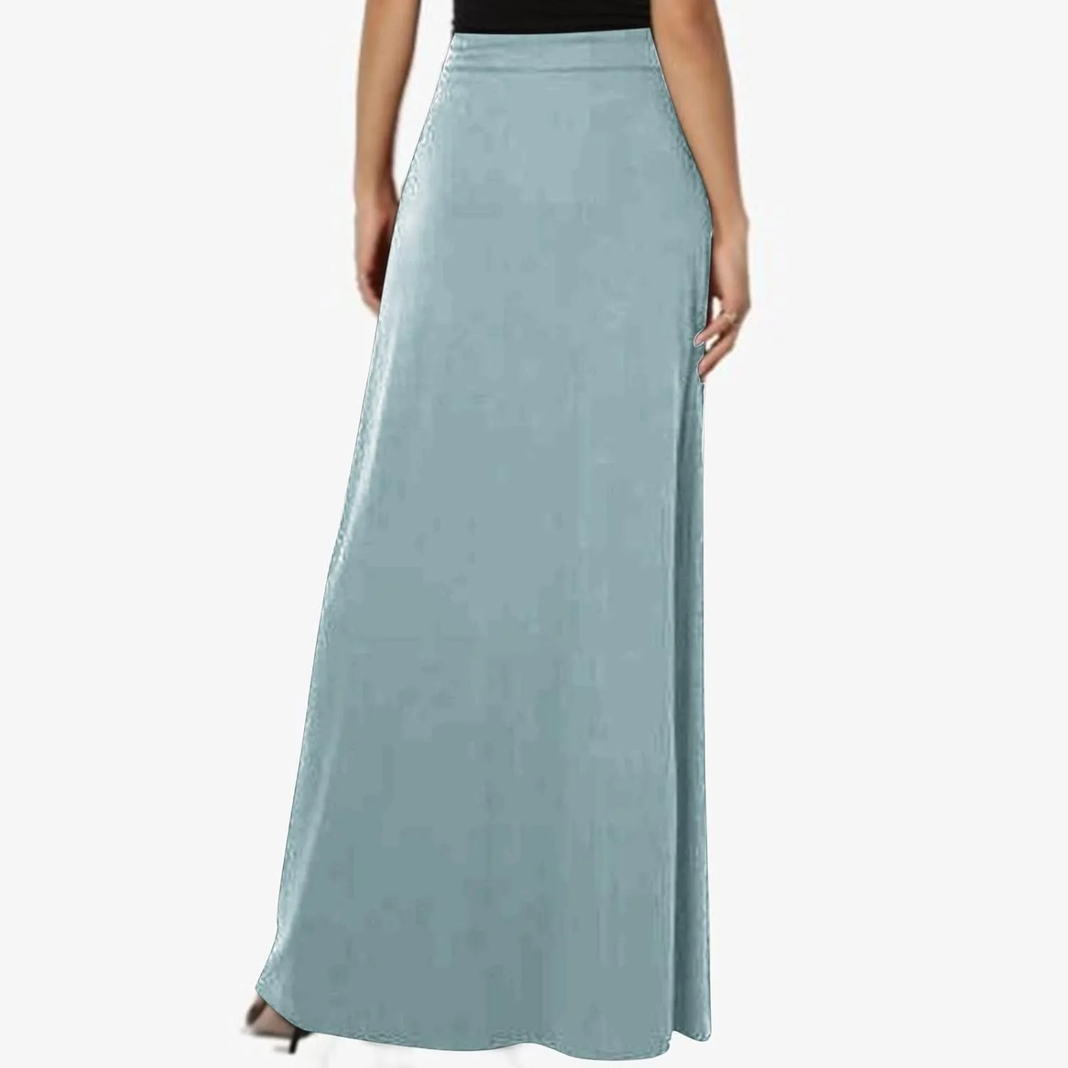 Women's Drawstring High Waist Maxi Skirts with Pockets Dressy Solid A Line Long Skirts Casual Slim Fit Pencil Skirt