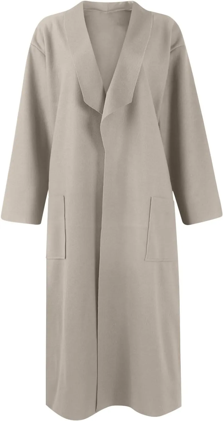 Womens Fall Fashion 2024 Long Sleeve Maxi Cardigan Open Front Oversized Coat Casual Lapel Warm Overcoat with Pockets