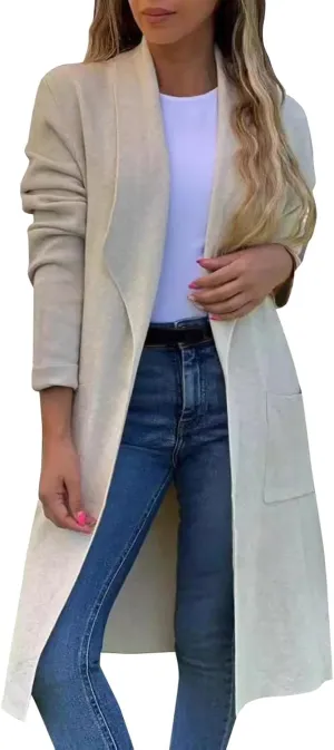 Womens Fall Fashion 2024 Long Sleeve Maxi Cardigan Open Front Oversized Coat Casual Lapel Warm Overcoat with Pockets