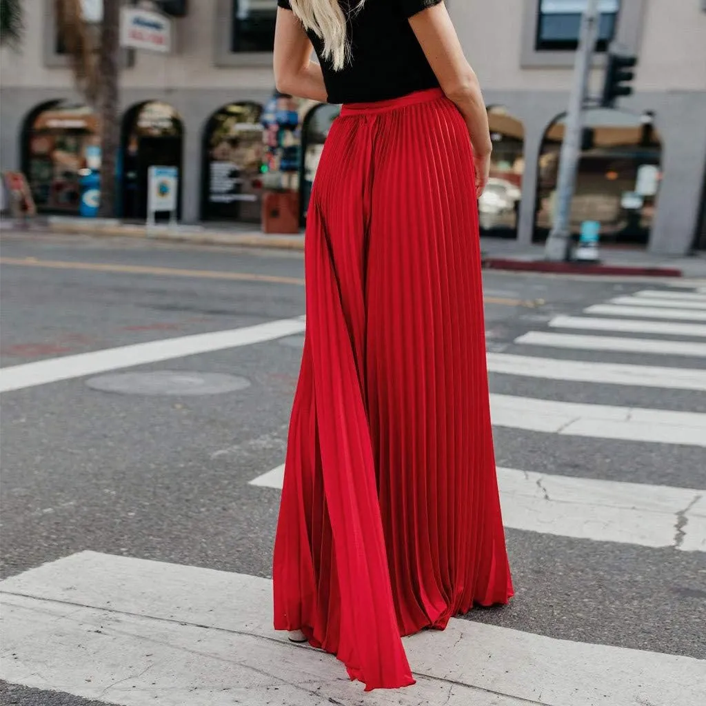 Womens Fashion High Waist Fold Soild Vintage Loose Beach Wrap Maxi Long Skirt Knee Length Knit Skirt