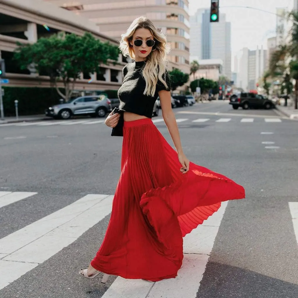 Womens Fashion High Waist Fold Soild Vintage Loose Beach Wrap Maxi Long Skirt Knee Length Knit Skirt