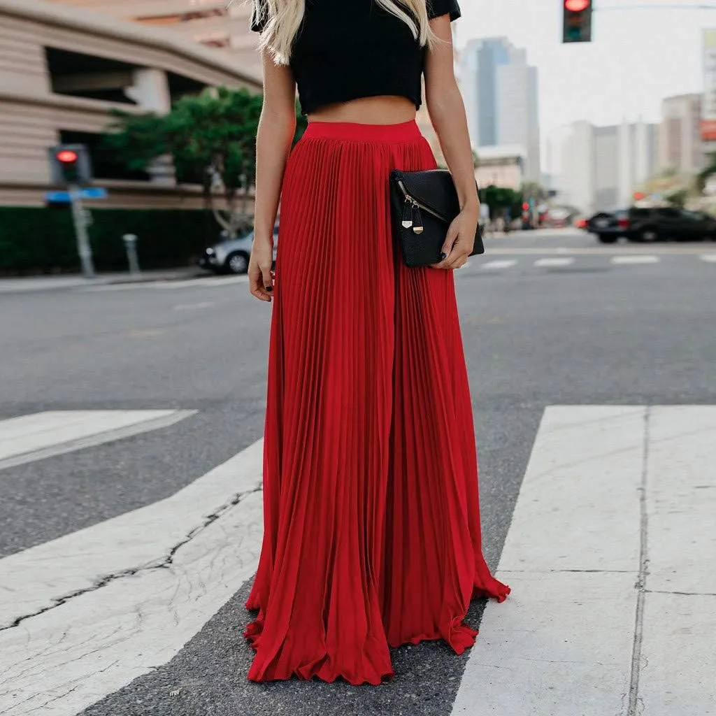 Womens Fashion High Waist Fold Soild Vintage Loose Beach Wrap Maxi Long Skirt Knee Length Knit Skirt