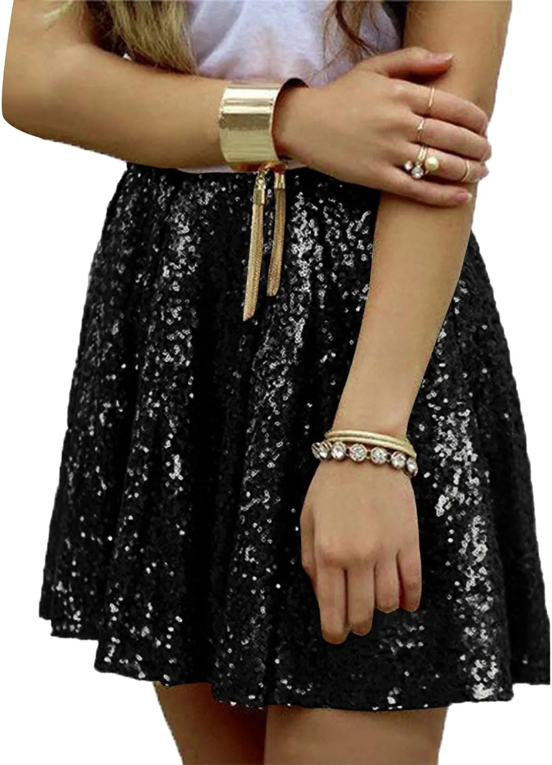 Women's Fashion High Waist Pleated Solid Color Short Skirt Loose Sequin Skirt Skirt for Women Tulle