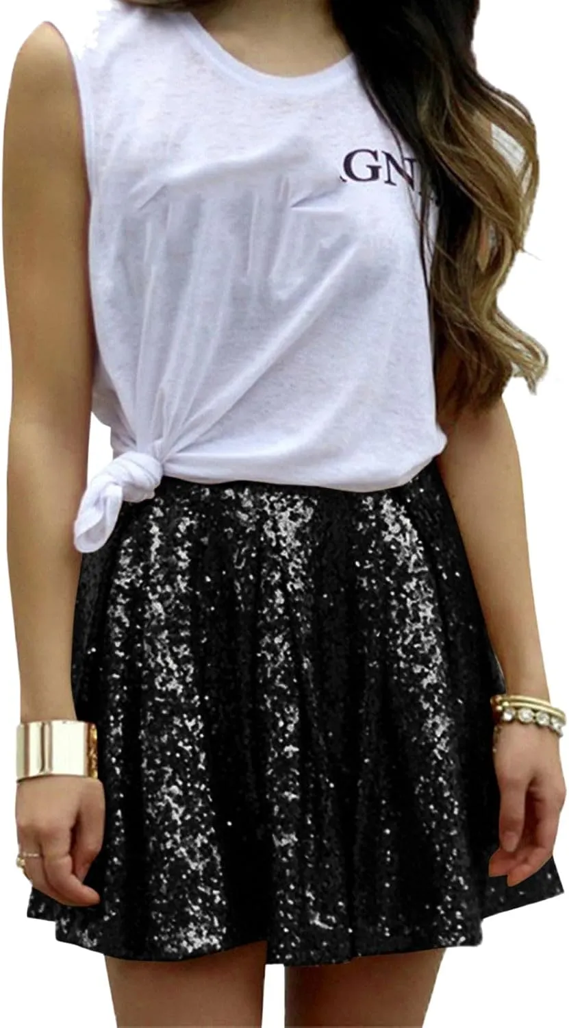 Women's Fashion High Waist Pleated Solid Color Short Skirt Loose Sequin Skirt Skirt for Women Tulle