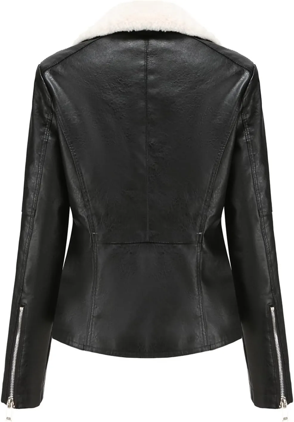 Women's Faux Shearing Moto Jacket Thick Fleece Lined Parka Winter Coat Lapel Sherpa Motorcycle Biker Leather Jacket