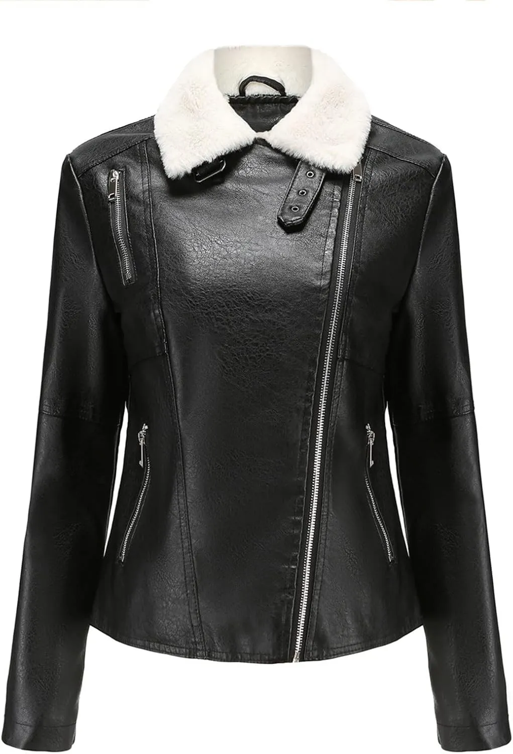 Women's Faux Shearing Moto Jacket Thick Fleece Lined Parka Winter Coat Lapel Sherpa Motorcycle Biker Leather Jacket