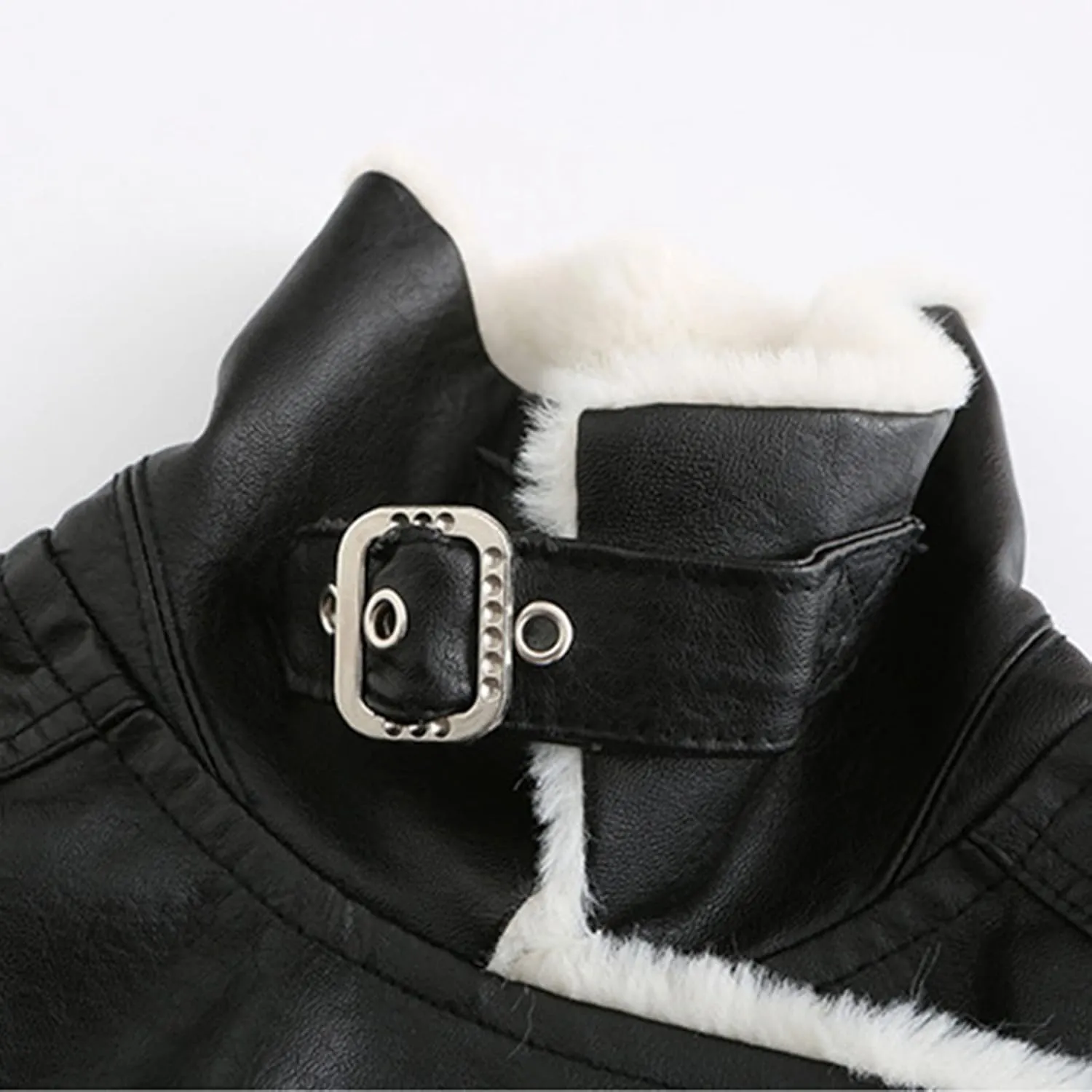 Women's Faux Shearing Moto Jacket Thick Fleece Lined Parka Winter Coat Lapel Sherpa Motorcycle Biker Leather Jacket