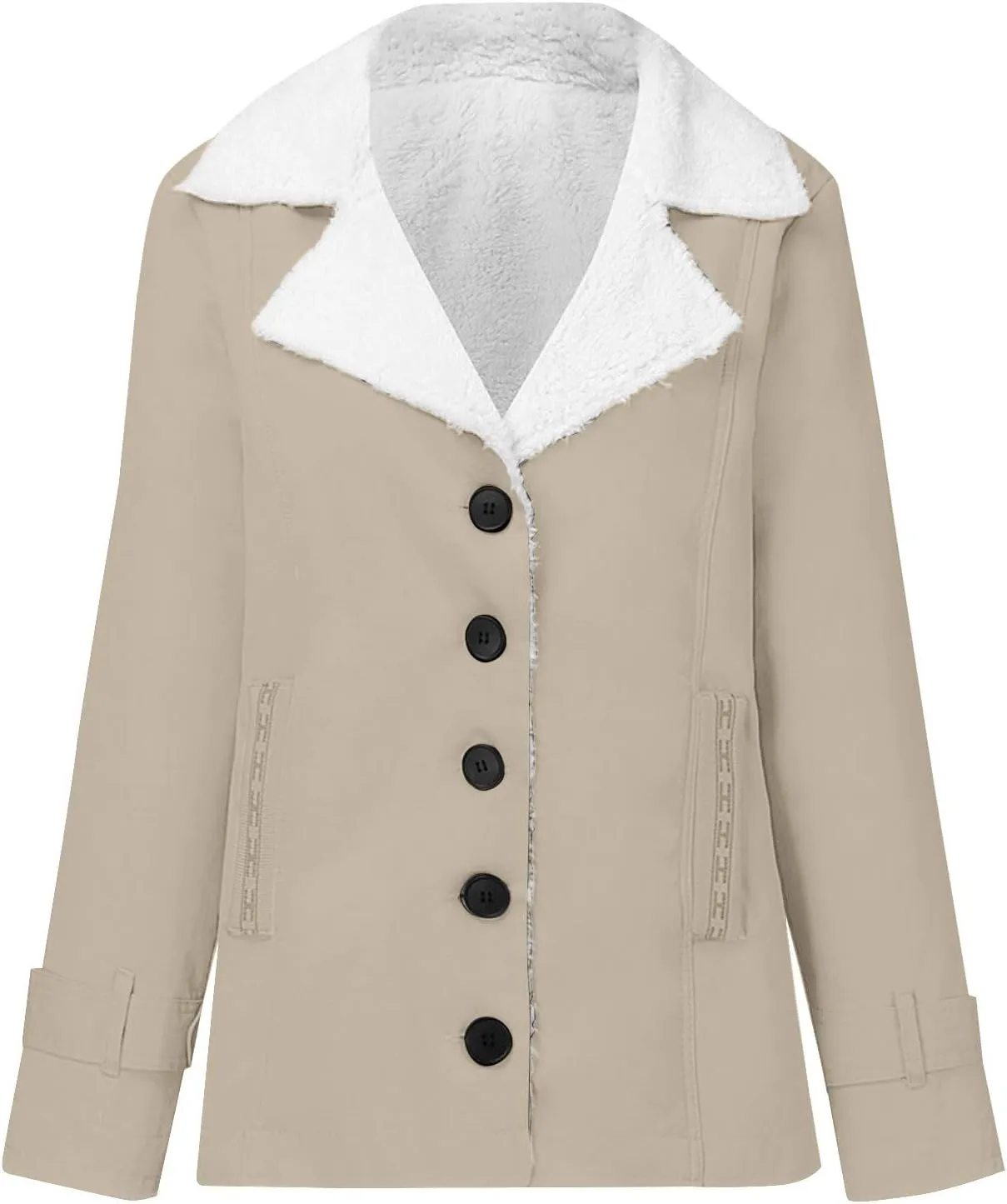 Womens Fleece Winter Jackets Plush Lapel Button Slim Fuzzy Jackets Plus Size Warm Furry Blazer Faux Fur Sherpa Coat