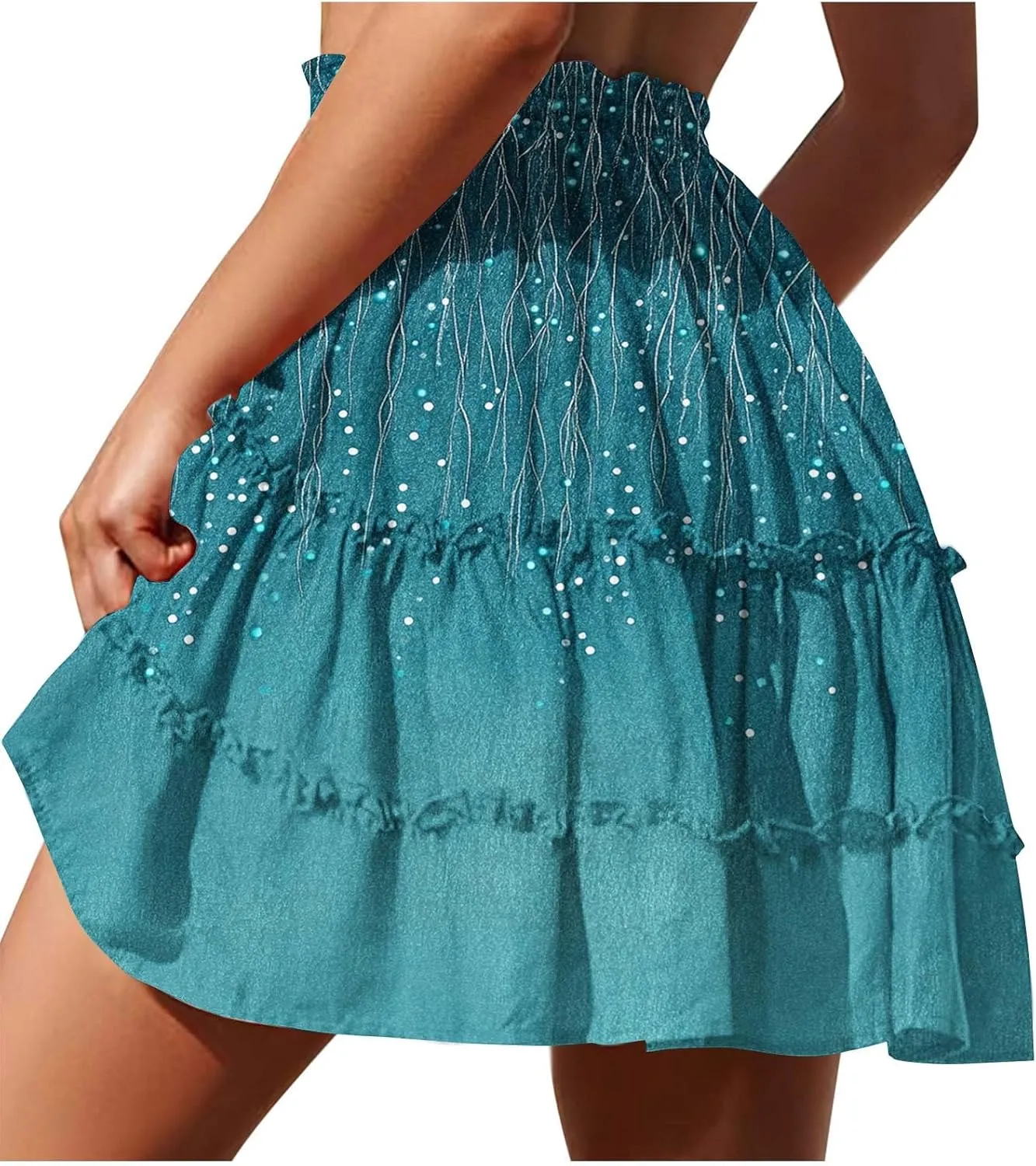 Womens Flowy High Waist Pleated Mini Skirts Casual Boho Floral Ruffle Tiered Skorts Cute Summer Fashion Shorts
