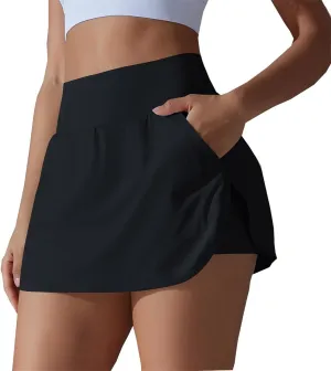 Women's Golf Skorts with Pockets Athletic Tennis Skirts with Built-in Shorts High Waist Lightweight Workout Skorts
