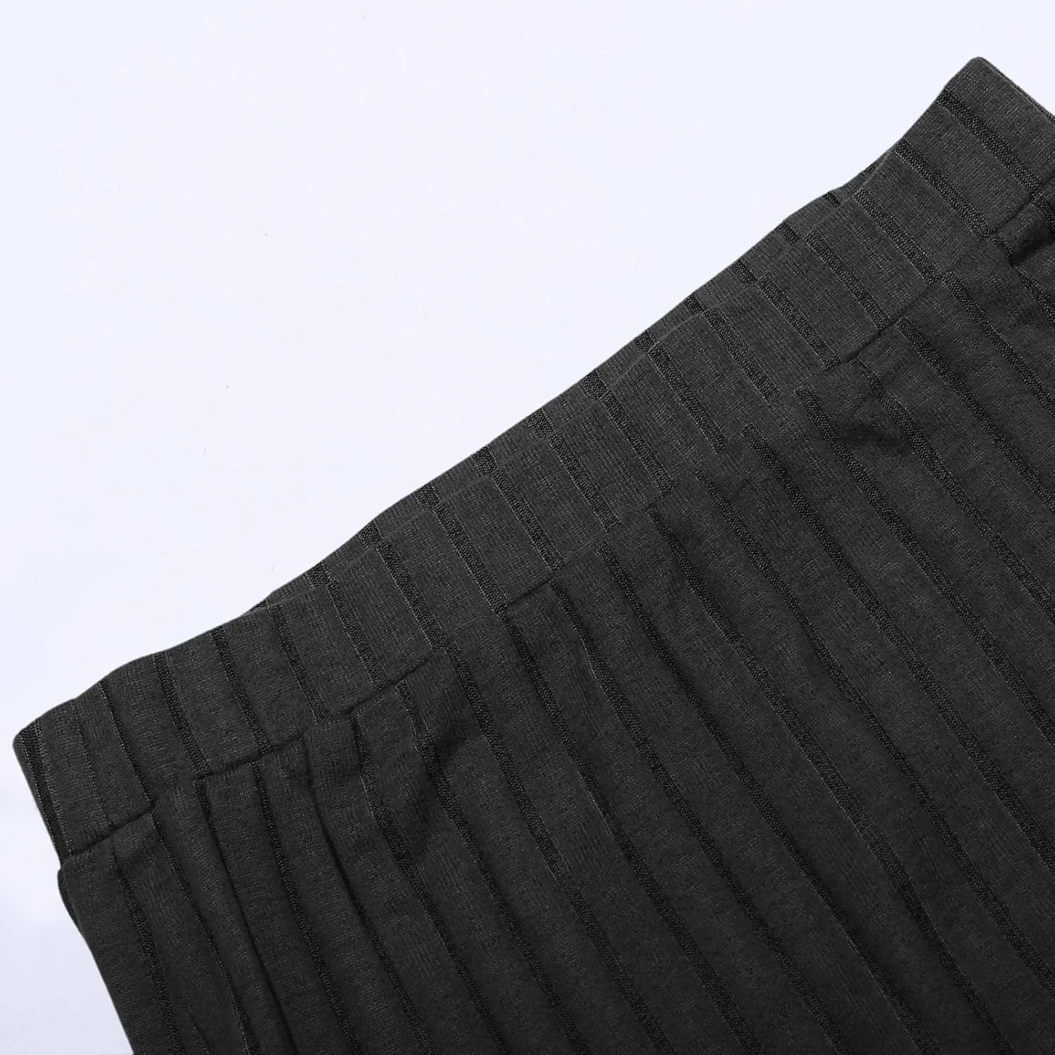 Women's High Waist Stretchy Rib Knit Split Slit Hem Midi Pencil Skirt Pleated Skirt with Stripe