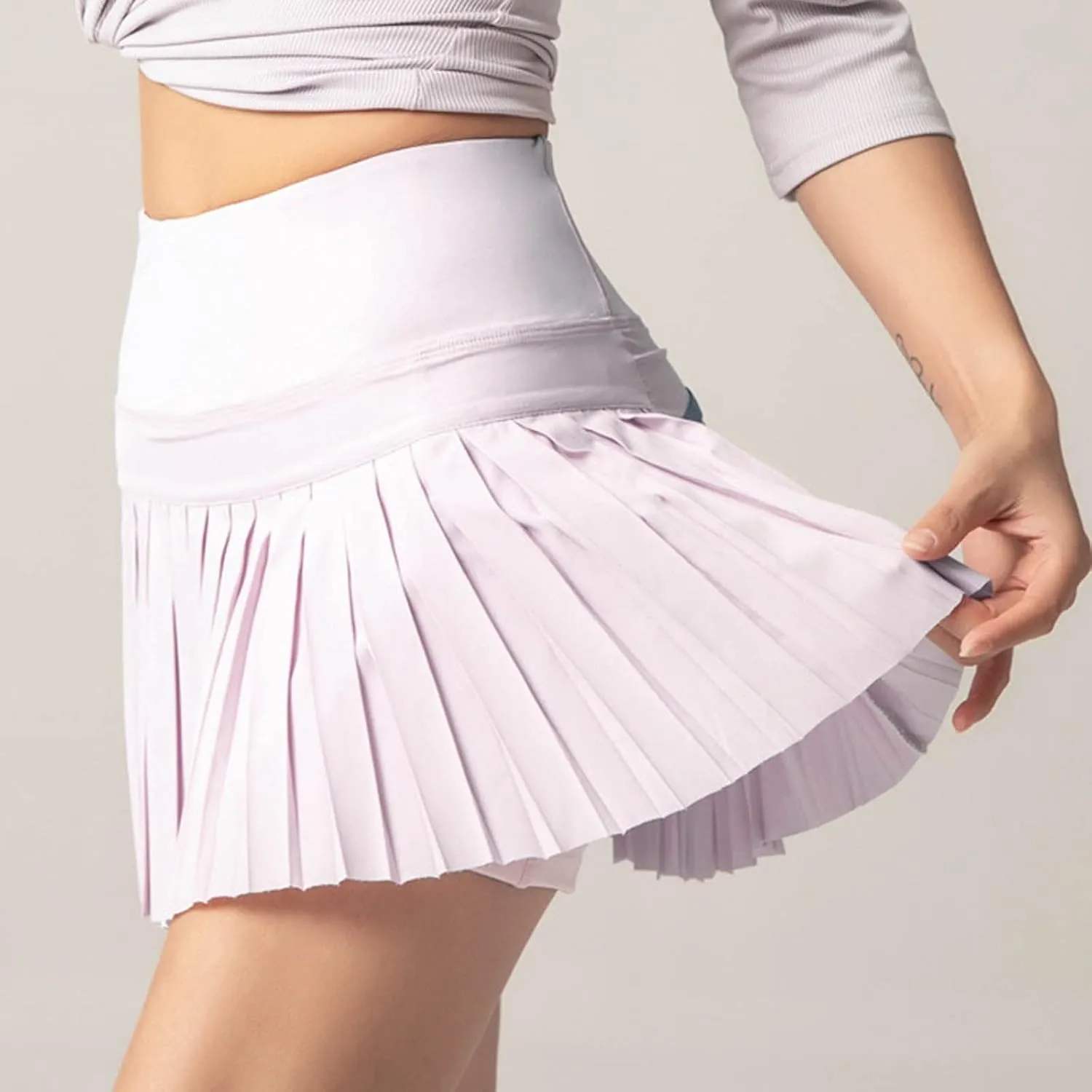 Women's High Waisted Running Skorts Sports Pleated Skirts Pockets Pant Skirts Cute Skirt (Pink, S)