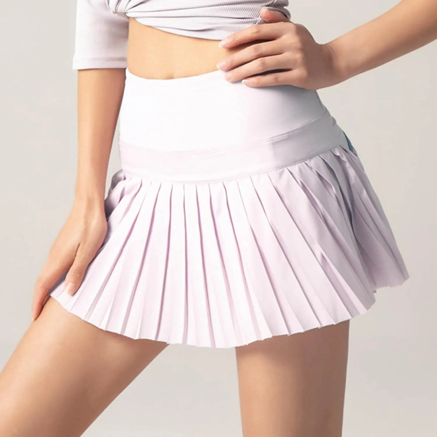 Women's High Waisted Running Skorts Sports Pleated Skirts Pockets Pant Skirts Cute Skirt (Pink, S)