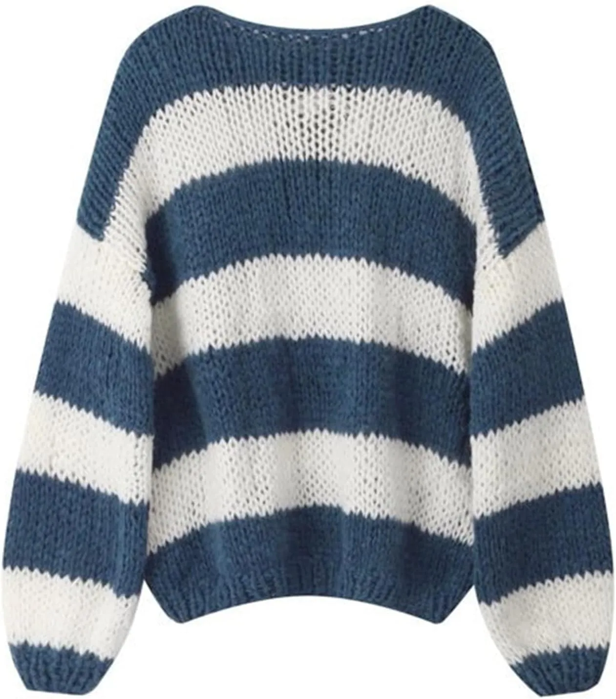 Women's Knit Striped Sweater Oversized Color Clock Long Sleeve Crewneck Pullover Jumpers Cute Trendy Sweater