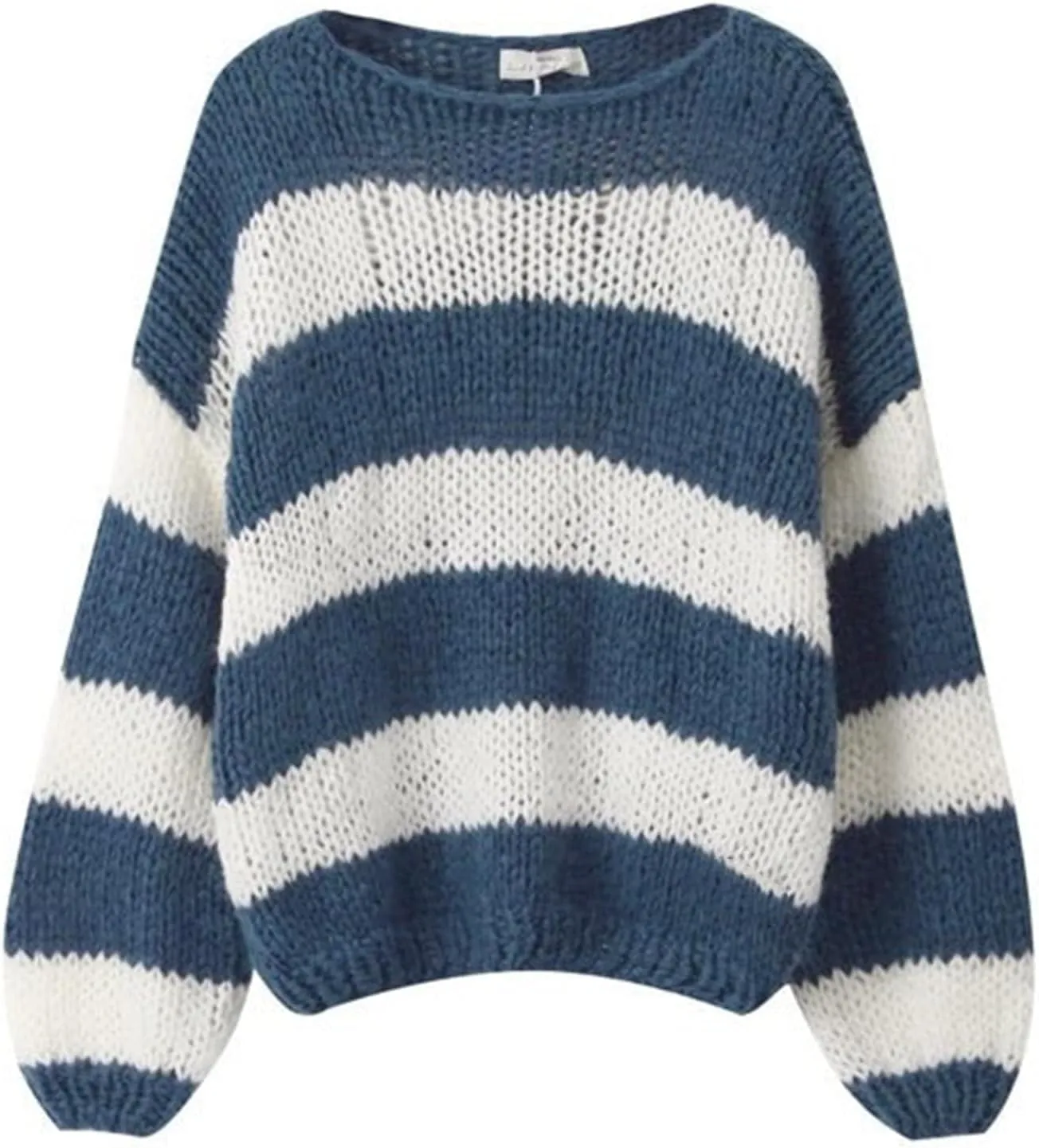 Women's Knit Striped Sweater Oversized Color Clock Long Sleeve Crewneck Pullover Jumpers Cute Trendy Sweater