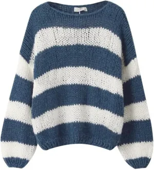 Women's Knit Striped Sweater Oversized Color Clock Long Sleeve Crewneck Pullover Jumpers Cute Trendy Sweater