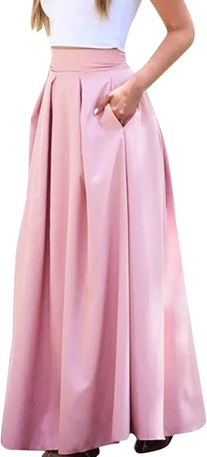 Women's Large Solid Color Pocket High Waist Ol Half Skirt Pleated Skirt Maternity Skirt