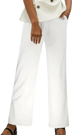 Womens Linen Blend Summer Lightweigt Palazzo Pants Elastic Waist Baggy Stretchy Slim-Fit Pants Beach