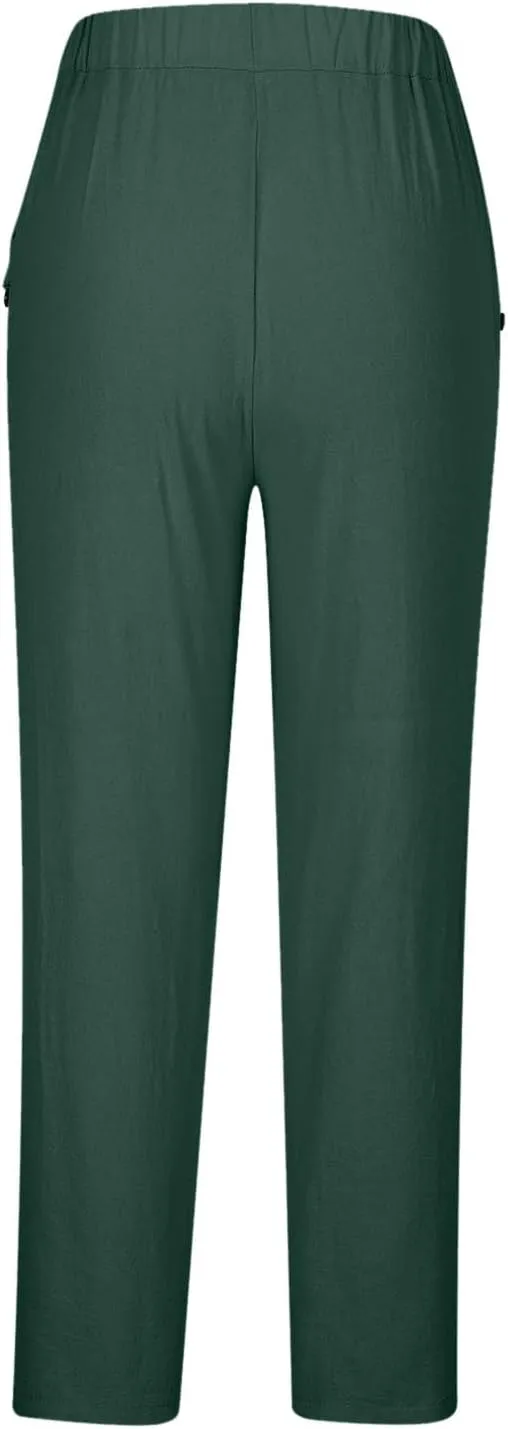 Womens Linen Capris 2025 Wide Leg Casual Palazzo Pants Cotton Linen Lounge Trouser Beach Summer Pants with Pockets