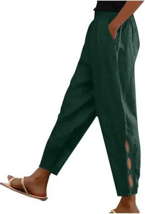 Womens Linen Capris 2025 Wide Leg Casual Palazzo Pants Cotton Linen Lounge Trouser Beach Summer Pants with Pockets