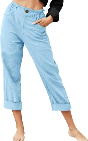 Women's Linen Summer Tie Knot Palazzo Lounge Pants High Waist Long Lounge Plus Size Palazzo Pants Office