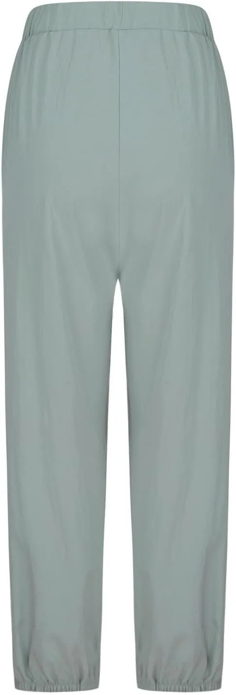 Womens Linen Wide Leg Pants 2025 Summer Trendy Loose Fit Palazzo Pants Elastic Waisted Button Slit Trousers