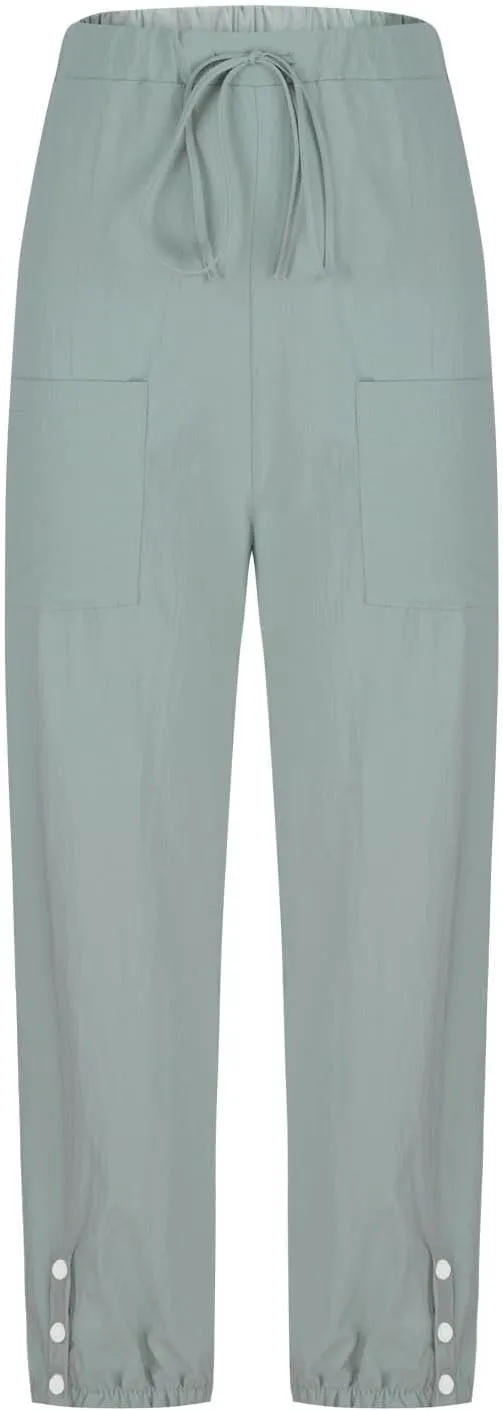 Womens Linen Wide Leg Pants 2025 Summer Trendy Loose Fit Palazzo Pants Elastic Waisted Button Slit Trousers