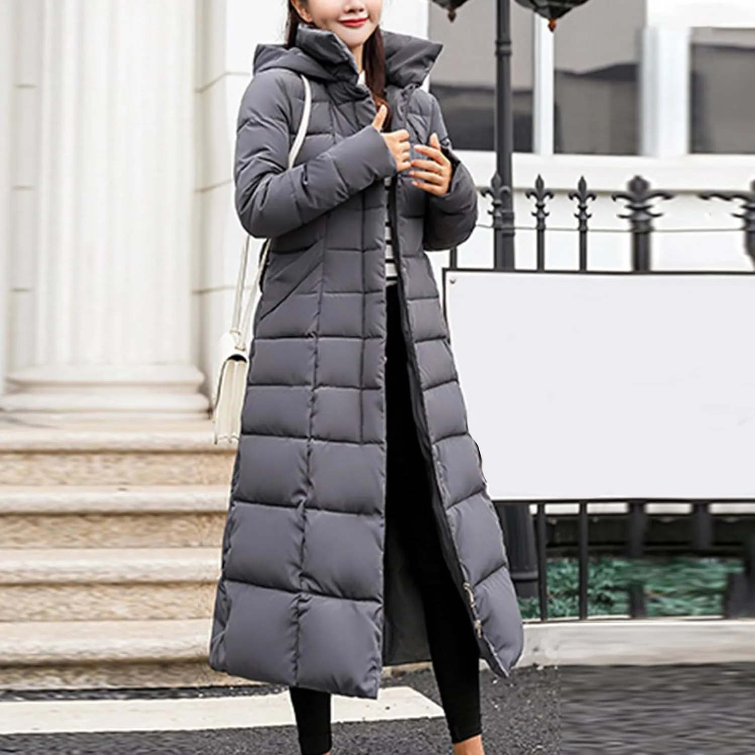 Womens Long Puffer Jacket Over Knee Removable Hooded Maxi Length Quilted Padded Winter Down Coat Parka Jackets
